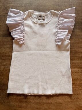 INDUSTRY White Ruffle Sleeve Knit Tee